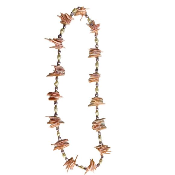 Vintage 1980s 34" String Strand Necklace Pink Shells and Freshwater Pearl - Picture 1 of 8